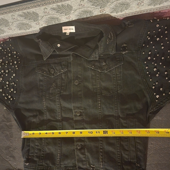Sunset & Spring Embellished Oversized Distressed Denim Jacket Stud Accents XS - Picture 14 of 14